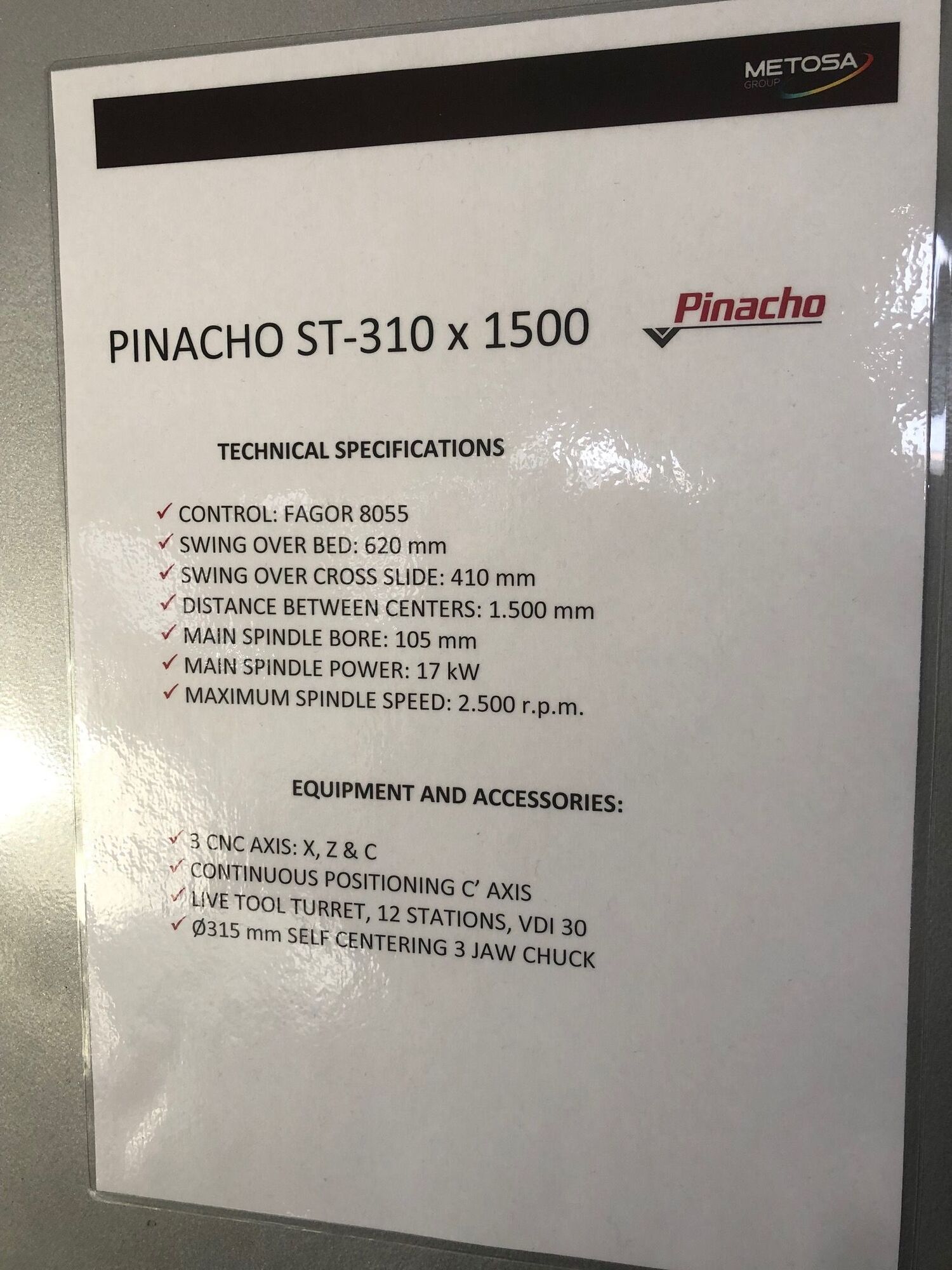 2010 PINACHO ST 310 x 1500 CNC Lathes | Blackout Equipment, LLC